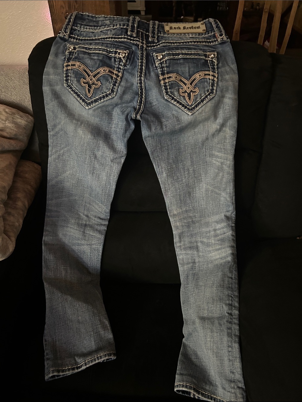 Rock Revival Faded Blue Embroidered Pocket Jeans - Picture 5 of 7